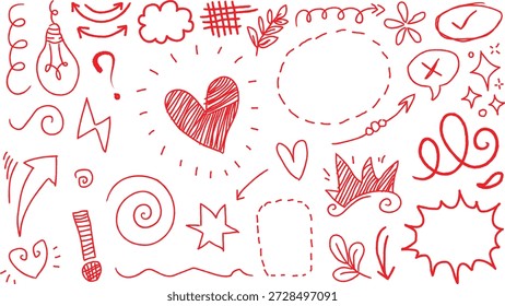 Dibujado a mano doodle rojo con flechas corazones y Formas, disponible para la obtención de licencias comercial.
