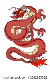 Hand drawn Red Dragon vector printing.Japanese old dragon for tattoo. Traditional Asian tattoo the old dragon vector.