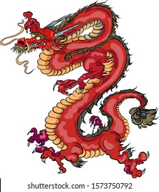 Hand drawn Red Dragon vector printing.Japanese old dragon for tattoo. Traditional Asian tattoo the old dragon vector.Dragon is Symbol of power