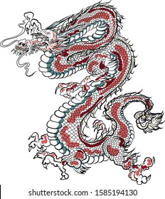 Hand drawn Red Dragon vector printing.Japanese old dragon for tattoo. Traditional Asian tattoo the old dragon vector.Dragon is Symbol of power