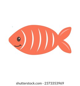 Hand drawn Red Fish on white background. Sea animal. Ocean vibes. Element of sea life in doodle cartoon. Vector illustration