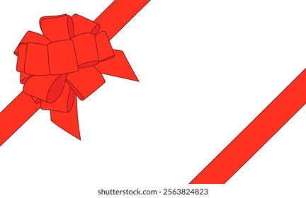 Hand drawn red flat decorative holiday diagonal ribbon bow-ball for gift card on transparent background.Element for gift wrapping, birthday, Christmas, New Year, Valentine's day. Isolated vector EPS10