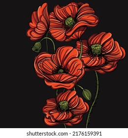 Hand drawn red floral element. Vector illustration for posters, banners, greeting cards and other items.
