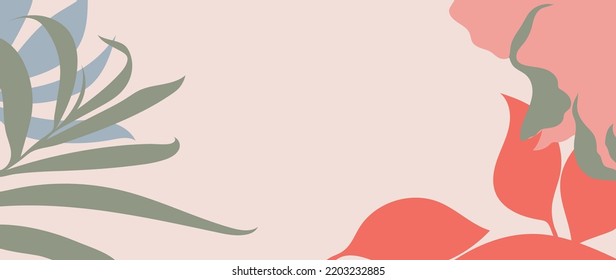 Hand drawn red flower and green  background with floral pattern vector. Abstract art natural decoration with banner design, flyer, banner or presentation in vintage style.  Watercolor texture