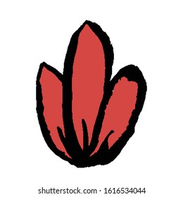 Hand drawn red flower isolated. Black outline. Tulip petal. Simple illustration. Tropical floral doodle element. Spring plant. Wedding design. For post cards, textile, wallpaper and wrapping paper. 