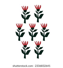Hand drawn red flowers. Ornament. plant botanical elements