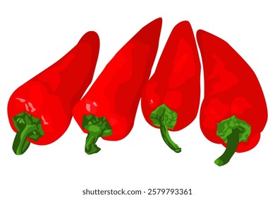 Hand drawn red fresh sweet peppers isolated on a white background. Tasty hot peppers in Cartoon style. Vector illustration.