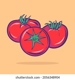 Hand drawn red fresh tomato, flat style vector illustration.