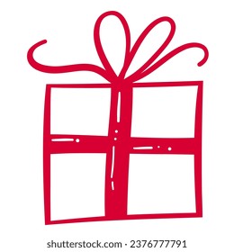 Hand drawn of red gift. Vector illustration.