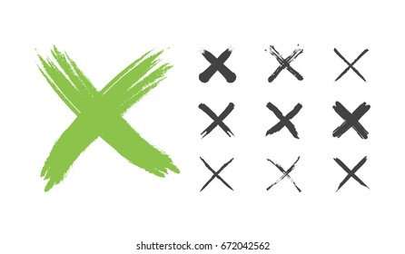 Hand drawn red grunge check mark set vector illustration.