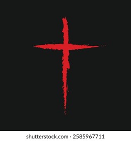 Hand drawn red grunge cross icon template, Simple Christian cross sign, Cross painted brushes