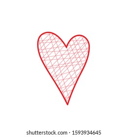Hand drawn red hatched heart on white background. Vector illustration. Scribble heart. Love concept for Valentine's Day