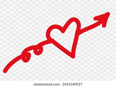 Hand drawn red heart arrows, Vector.