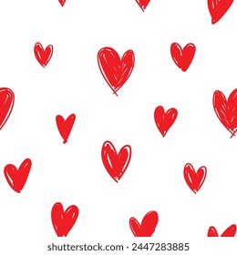 Hand drawn Red Heart background seamless pattern vector