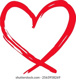 Hand drawn red heart created with dynamic brushstrokes, symbolizing love, passion, and romance, perfect for Valentine s Day or any occasion celebrating affection