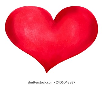 Hand drawn red heart, design element for Valentine's Day. Watercolor and marker illustration. For holiday, card, carnival, birthday and children's illustration. Beautiful heart. Love