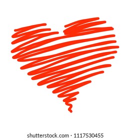 Hand drawn red heart of doodle circle
