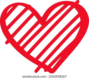 Hand drawn red heart featuring diagonal stripes, representing love, passion, and affection. Ideal for Valentine s Day or any romantic themed designs and decorations