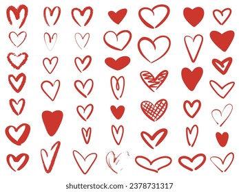 Hand drawn red heart icons set