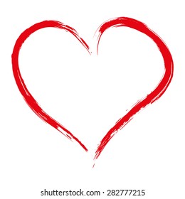 Hand drawn red heart isolated on white background, vector illustration