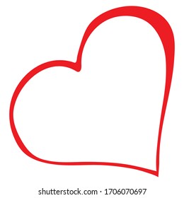 Hand Drawn Red Heart On White Background. Illustration Of Flat Heart Symbol. Love Emblem. Graphic Design In The Concept of Love. Love Symbol for Valentines Day.