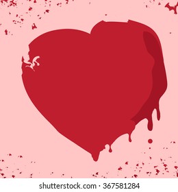 Hand drawn red heart on pink background. Vector ink doodl illustration. Ideal for cards, posters, invitations. Isolated.