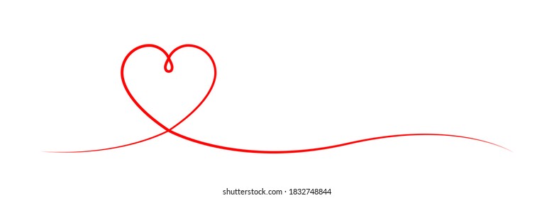Hand drawn red heart in one line design. Vector isolated illustration. Heart doodle sketch. Modern continuous line art. Line drawing. Stock vector. EPS 10