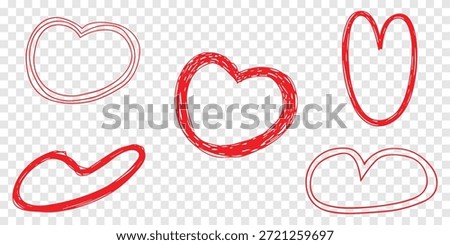 Hand Drawn Red Heart Outlines Collection Set