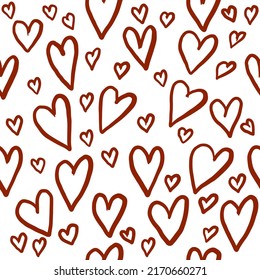 Patrón sin costuras de corazón rojo dibujado a mano. Vector