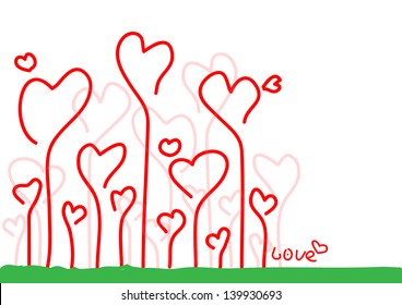 Hand drawn red hearts