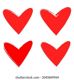 Hand drawn red hearts icon set. Love poster. Romantic background. Vintage style. Vector illustration. Stock image.