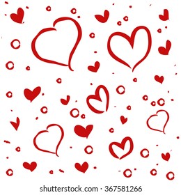 Hand drawn red hearts on white background. Vector ink doodles illustration. Ideal for cards, posters, invitations. Isolated.