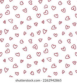 Hand drawn red hearts outlined seamless pattern vector illustration