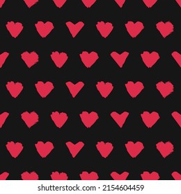 Hand drawn red hearts seamless pattern. Multiple painted heart icons vector illustration.