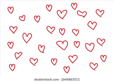 Hand drawn red hearts seamless pattern on white background , Vector seamless pattern of small hand drawn red hearts on white background. Perfect for Valentine’s Day designs, love cards, we