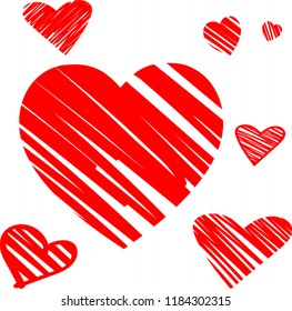 Hand drawn red hearts set