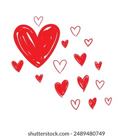 Hand drawn Red Hearts set Isolated On White background vector