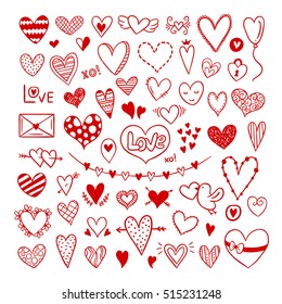 Hand drawn red hearts. Vector love elements for St/ Valentine's Day and weddings
