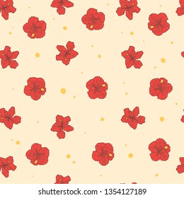 Hand drawn red hibiscus flower background. Exotic wallpaper.