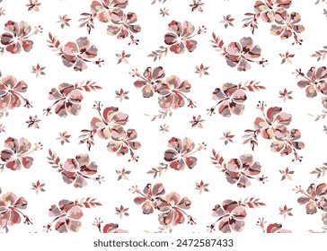 Hand drawn red Hibiscus flowers, seamless patterns with floral for fabric, textiles, clothing, wrapping paper, cover, banner, interior decor, abstract backgrounds.