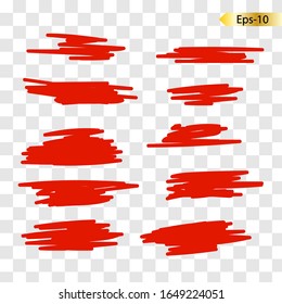 Hand drawn red highlight marker lines. . Highlighter drawing design illustration