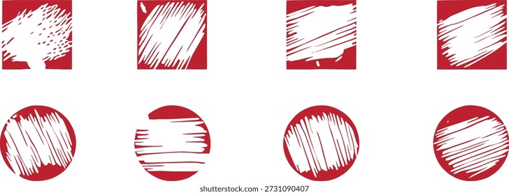 Formas de realce vermelho desenhadas à mão com textura rabiscada. Quadrados e círculos de esboço áspero adicionam ênfase em negrito aos acentos. Ideal para notas cartazes infográficos mídias sociais e design gráfico criativo.