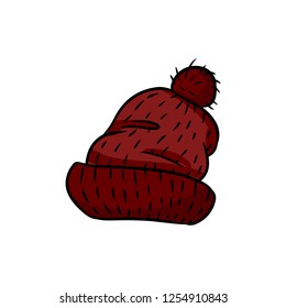 Hand drawn red hipster cap doodle. Vector isolated icon