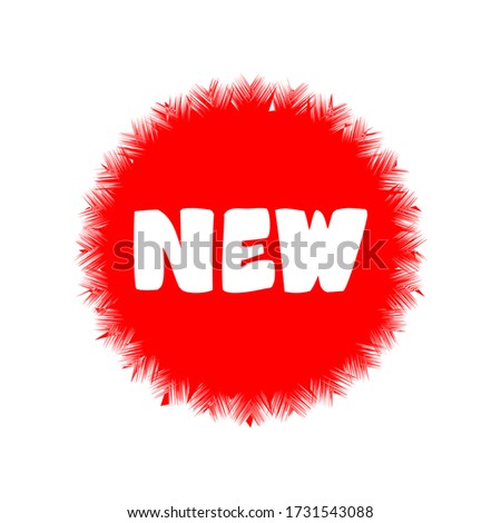 Hand drawn red islated sticker with word NEW in circle