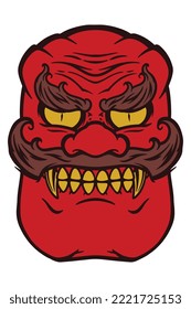 Hand drawn red japanese traditional mask isolated on white background.
