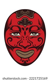 Hand drawn red japanese traditional mask isolated on white background.