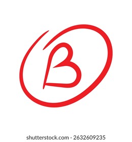Hand drawn red label score B icon design