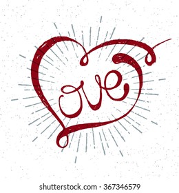 Hand drawn red lettering print. Love in a heart.