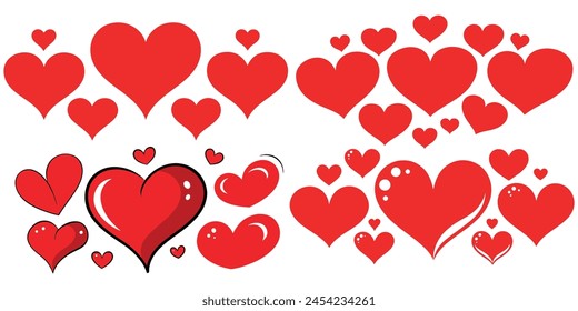 hand drawn red line heart set, Valente Day