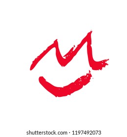 Hand drawn red lips. Sketched fashion symbol. Abstract kiss silhouette, vector, clipart, brush line, logo. Decor element for clothes and label.